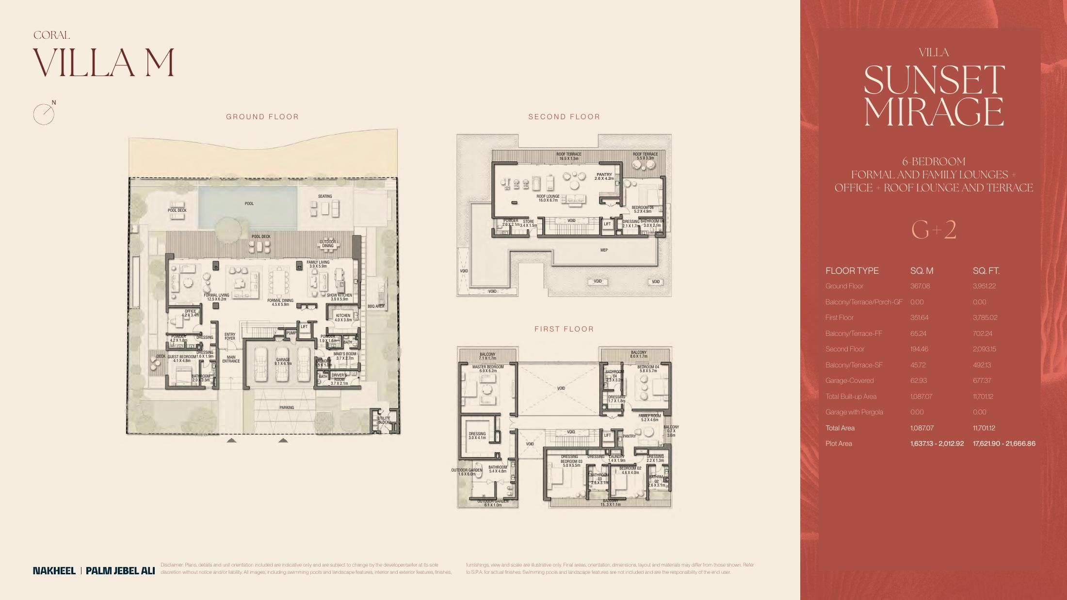 Sunset Mirage indicative developer floor plan showing floors and area schedule